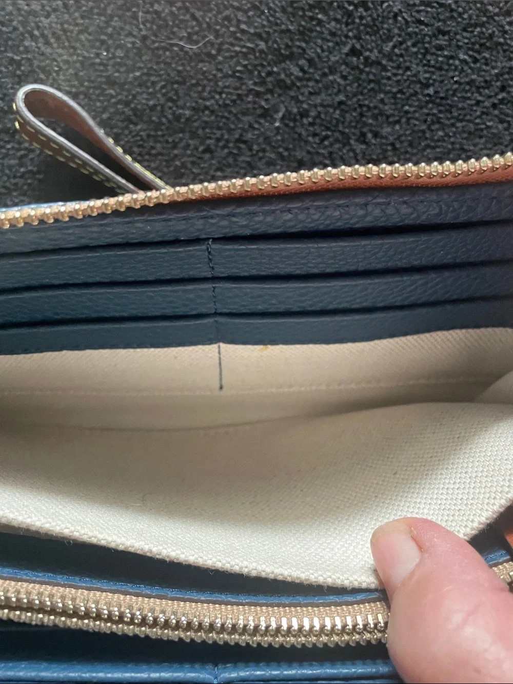 Dooney & Bourke Teal Pebbled Leather Wristlet with Brown Trim